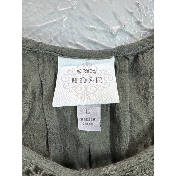 Knox‎ Rose Womens Olive Green Prairie Boho Cold Shoulder 3/4 Sleeve Top Large - Picture 3 of 4